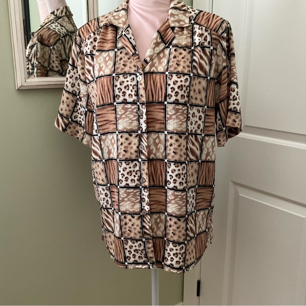ALIA, BLOCK ANIMAL PRINT BLOUSE